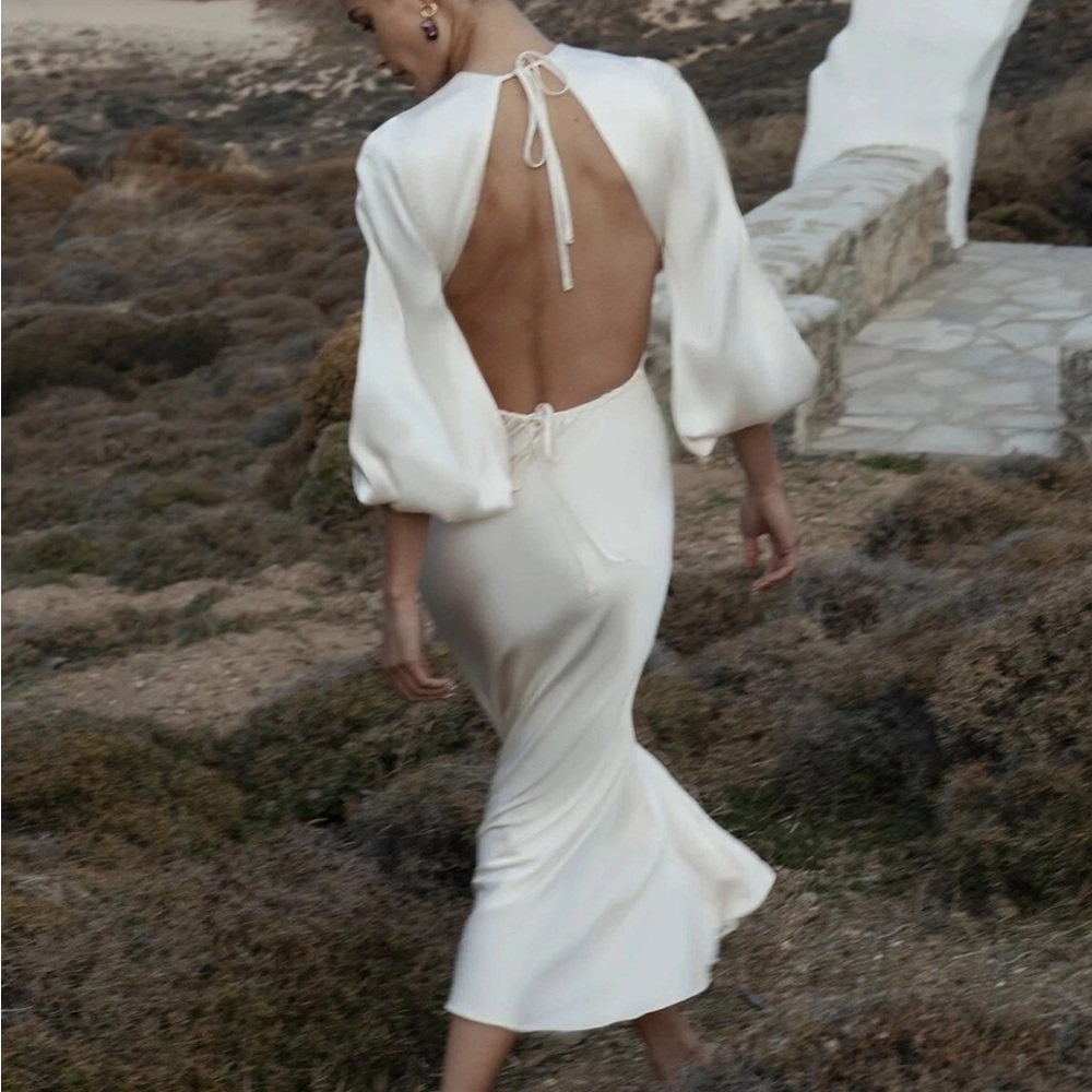 Shona Joy La lune Open Back Balloon Sleeve Dress (US 8/ UK 10-12)